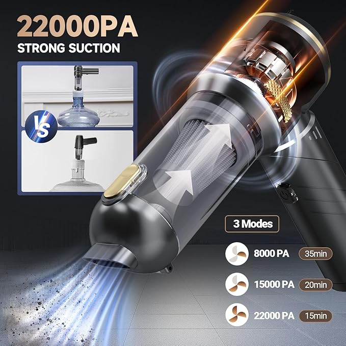 AIPROIN Car Vacuum Portable Cordless, Foldable Handheld Vacuum with Brushless Motor, 22000PA High Power Mini Hand Vacuum Cleaner & Air Blower & Duster & Pump for Home, Pet, Office