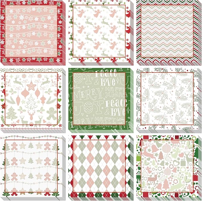 9 PCS Christmas Sticky Note Christmas Note Pads Christmas Notepad Set Cute Self Adhesive Memo Notepads for Xmas Winter Holiday Party School Work Study Supplies Kids Gifts，450 Sheets (Christmas-1)