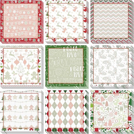 9 PCS Christmas Sticky Note Christmas Note Pads Christmas Notepad Set Cute Self Adhesive Memo Notepads for Xmas Winter Holiday Party School Work Study Supplies Kids Gifts，450 Sheets (Christmas-1)