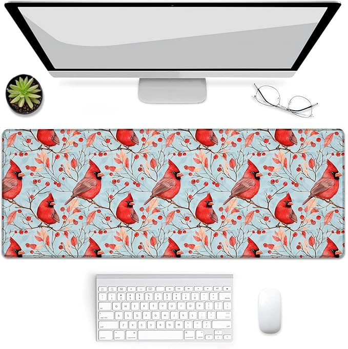 Gaming Mouse Pad, Bird Cardinal Mouse Pad, Desk Mat, Non-Slip Rubber Base MousePads for Computers Laptop Office School Home Accessories Decor 31.5" x 11.8"