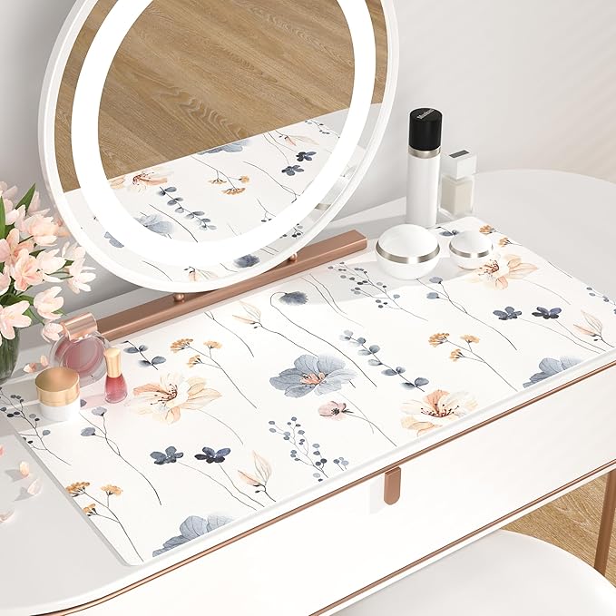 QIYI Large Mouse Pad, Floral Desk Mat for Desktop, Women Girls PU Leather Waterproof Gaming Mousepad, Computer Laptop Flower Desk Accessories Protector Writing Pad for School Office Home 31.5" x 15.7"
