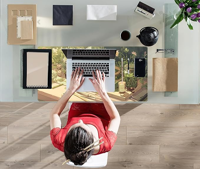 Cute Desk Mat Green Sage Mouse Pad Anime Forest XXL Large Extended Gaming Mousepad Desk Matt for Desktop Computer Pad Mat, Laptop Keyboard Mouse Mat Office Decor Accessories for Women, 31.5x15.7 in