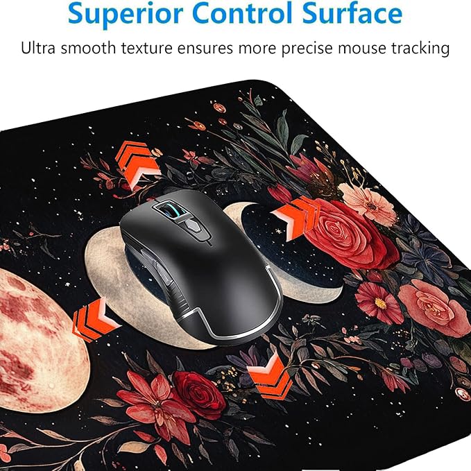 Moon Phase Desk Mat Gaming Mouse Pad - Watercolor Flowers Leaves Large Extended Mousepad for Laptop Keyboard - Office Computer Home Gaming Desk Pad 31.5"x11.8"