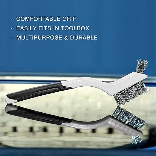 Lavaxon Wire Brush Set 3Pcs - Nylon/Brass/Stainless Steel Bristles with Curved Handle Grip for Rust, Dirt & Paint Scrubbing with Deep Cleaning – 7 Inches (Grey)