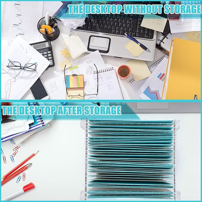 24 Hanging File Folder with Acrylic Organizer for Letter/a4 Size Desktop Clear File Storage Box with Handles for Home Work Office Use(Blue,Classic)