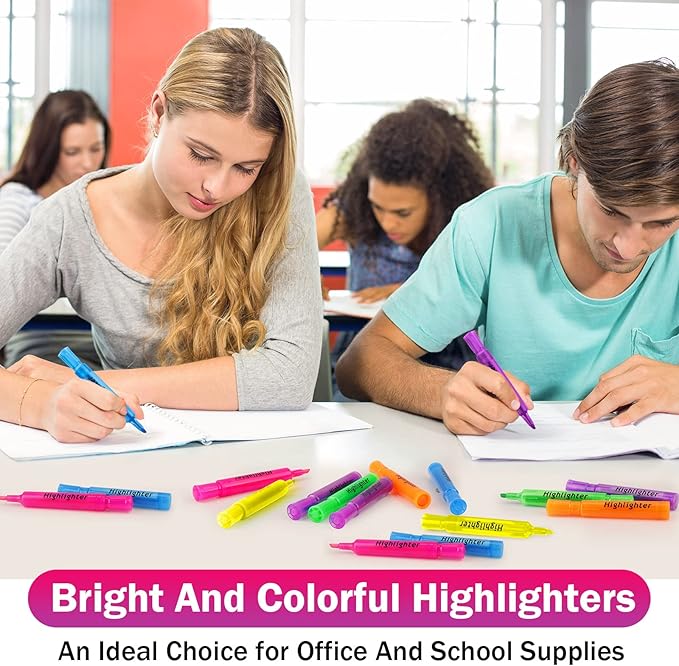 Teling 300 Pcs Highlighters Bulk Chisel Tip Tank Style Highlighters for School Classroom Assorted Color Fluorescent Pens for Office Shop