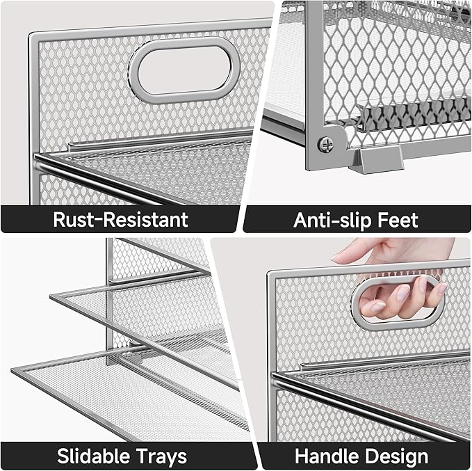 6 Tier Paper Organizer for Desk File Organizer with Handle Mesh Paper Letter Tray Organization for Desktop Document Holder for Office, Home & School-Silver
