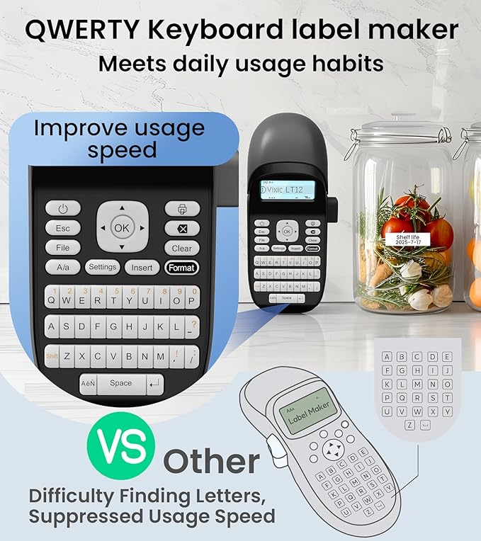 Bluetooth Label Maker Machine with-Tape, Label Maker with Keyboard Multiple Fonts & Icons, LT12 Rechargeable Labeler Portable Handheld Label Makers Waterproof-Labels for Home Kitchen Office School