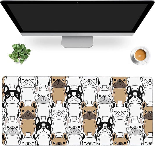 MIOAOSRT Cute Puppy Pet Desk Mat,French Bulldog Extended Gaming Mouse Pad,Large Non-Slip Rubber Base Mousepad with Stitched Edges,Waterproof Mouse Mat Desk Pad for Office Game Home 35.4x15.75 in