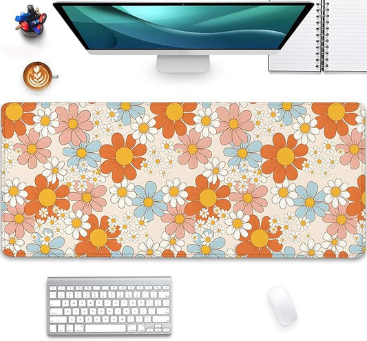 Vintage Floral Daisy Desk Mat, Retro Flower Mouse Mat, Gaming Mouse Pad for Computer, Office, Home Work
