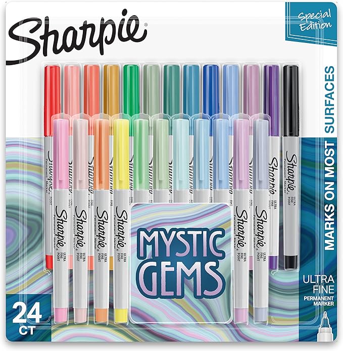 SHARPIE Permanent Markers Ultra-Fine Point Featuring Mystic Gem Color Markers Assorted 24 Count (Pack of 6)