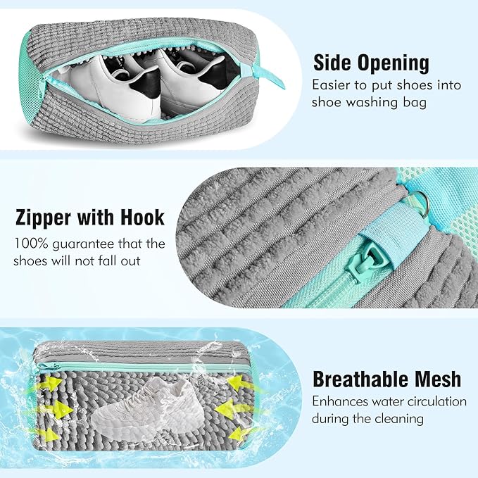 Shoe Washing Machine Bag Upgrade Version Laundry Shoe Bag for Washer and Dryer 100% Safe and Easy Shoe Cleaning 1 Pair (Gray, One Size)