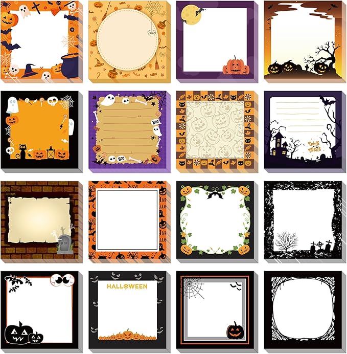 16 Pieces Halloween Sticky Note Self-Adhesive Halloween Note Pads with Spider Pumpkin Bat Eyeball Halloween Memo Notes for Halloween School Office Home Students Teachers Presents 30 Sheets Each