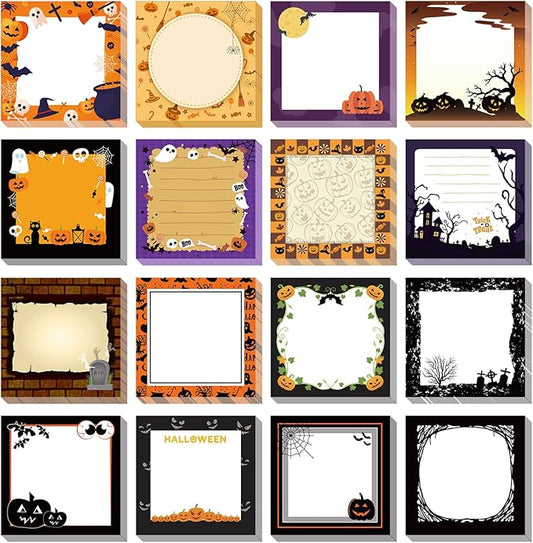 16 Pieces Halloween Sticky Note Self-Adhesive Halloween Note Pads with Spider Pumpkin Bat Eyeball Halloween Memo Notes for Halloween School Office Home Students Teachers Presents 30 Sheets Each