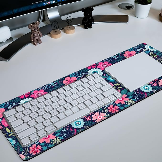 Large Mouse Pad Colorful Flowers Extended Gaming Mousepad Waterproof Desk Pad with Non-Slip Base and Stitched Edge Keyboard Pad XL 11.8 x 31.5 Inch Mouse Mat for Home Office Desk Decor