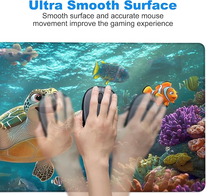 Desk Pad, Cute Cartoon Sea Turtle XXL Gaming Mouse Pad with Stitched Edges,Non-Slip Waterproof Rubber Base Large Desk Mat for Keyboard and Mouse 35.4"x15.7"