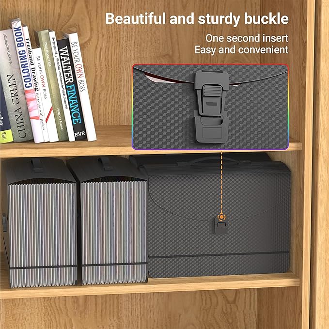 Expanding File Folders,Accordion File Organizer,25 Pockets Expandable File Folder with Plastic Handle,Portable Filing Box,Monthly Bill Receipt Paper and Document Organizer,Colored Tabs,A4/Letter Size