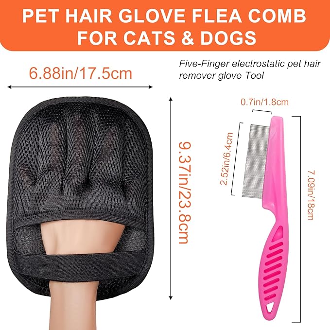 Floofelove Pet Hair Removal Glove - Magic Brush Electrostatic Mitt for Dogs & Cats Reusable Grooming Gloves Pet Hair Remover Tool with 5-Finger Design for Couch, Carpet, Furniture, Laundry & Clothing