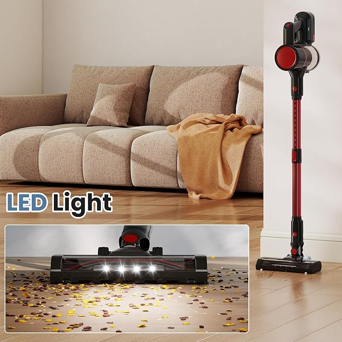 NEWBULIG Cordless Vacuum Cleaner, Lightweight Stick Vacuum for Home with Anti-Tangle and LED Lights, Powerful Rechargeable Wireless Cleaners for Hardwood Floors Carpet Pet Hair