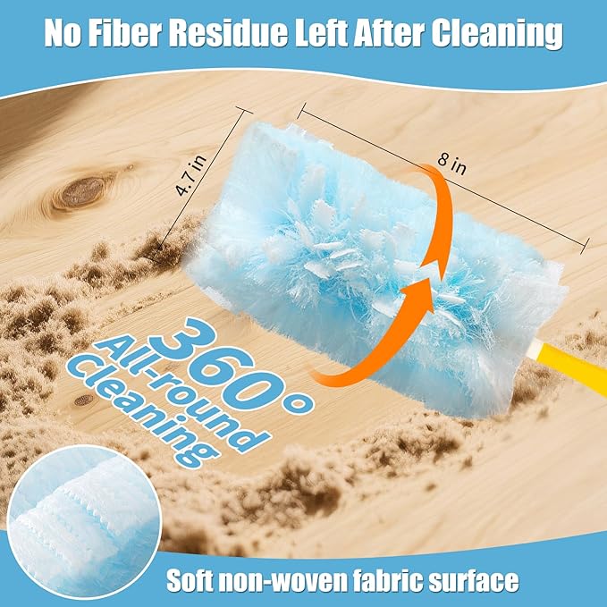 Senowi 60 Count 360° Heavy Duty Duster Refills Compatible with Swiffer,Large Size-Extra Thick Disposable Electrostatic Duster Refill with 1 Retractable Handle(35-inch Length Fully expanded)