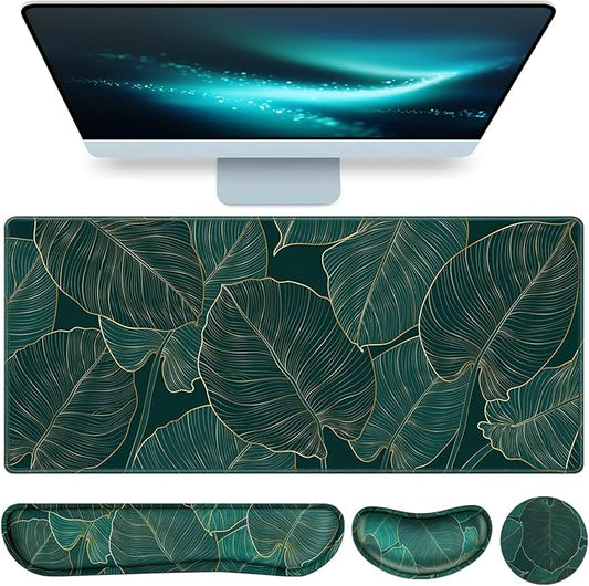 Desk Mat, Large Gaming Mouse Pad with Wrist Rest, 4in1 XXL Mousepad+Keyboard Wrist Rest+Mouse Pad Wrist Support+Cup Coaster Set Ergonomic for Computer Desk Accessories Decor Home Office Table Women