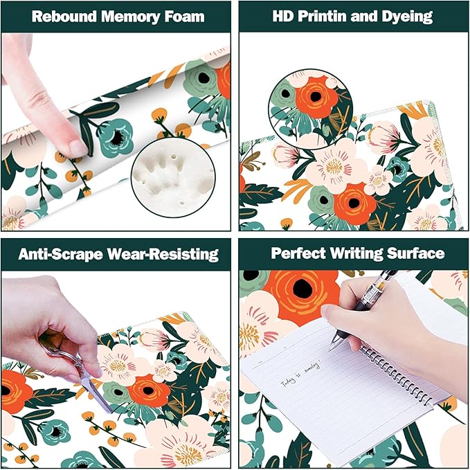 ARTSO Extended Gaming Mouse Pad Set, Keyboard Wrist Rest Support Pad + Wrist Cushion + XXL Large Mouse Pad + Coaster, Stitched Edge, Non-Slip, Memory Foam Desk Mat, Flower