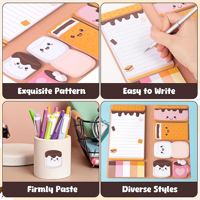 B1ykin Sticky Notes Set, Cartoon Theme Cute Self-Stick Notes Pad Christmas Thanksgiving Gifts， Self-Adhesive Writing Memo Pages Sticky to Do Notepad for Employee School Office (Marshmallows)