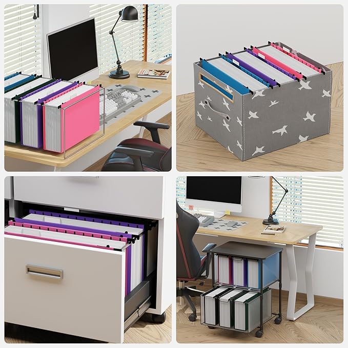 ANSOOK Plastic Legal Size Hanging File Folders,Heavy Duty 3 Inch Expansion,12 Pack Expanding File Folder,File Cabinet Folders with Insertable Tabs,Color Accordion File Organizer for Office Home School