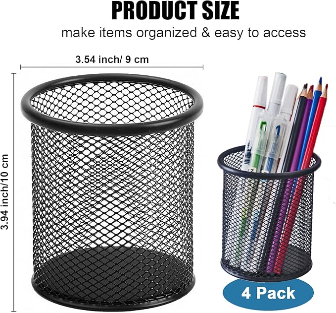 Marte Vanci Mesh Pencil Holder Pen Holder for Desk Metal Pencil Cup Holder Desktop Pencil Marker Brush Organizer for Home Office Multicolor 4 Packs