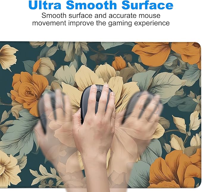 Desk Pad, Vintage Aesthetic Flower XXL Gaming Mouse Pad with Stitched Edges,Non-Slip Waterproof Rubber Base Large Desk Mat for Keyboard and Mouse 35.4"x15.7"