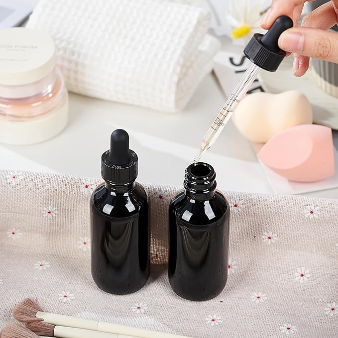 12 Pcs, 2oz Glass Dropper Bottle, Leakproof Tincture Bottles with Dropper, Black Reusable Eye Dropper Bottle, for All Kinds of Liquids (Black, 2oz-12pcs)