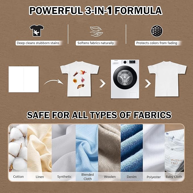 Eco-Friendly Portable Laundry Detergent Sheets - 3-in-1 Travel Laundry Strips for Gym, Camping, Backpacking - Plant-Based, Zero-Waste, Dissolves in Hot & Cold Water