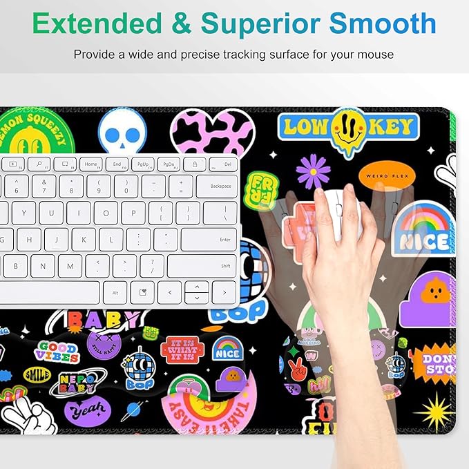 Gaming Mouse Pad Keyboard Wrist Support, 4 in1 Mousepad with Wrist Keyboard Rest, Computer Desk Mat, Non-Slip Desk Pad Protector with Memory Foam Easy Typing Pain Relief I Cute Funny Style