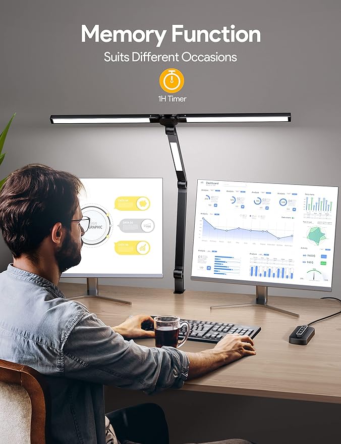 MediAcous LED Desk Lamp with Clamp, 20W 3 Lights Desk Light for Home Office, Flexible Swing Arm, Control Box, 4 Color Modes, 4 Brightness, Memory Function, Eye-Caring Clip on Lamp for Workbench