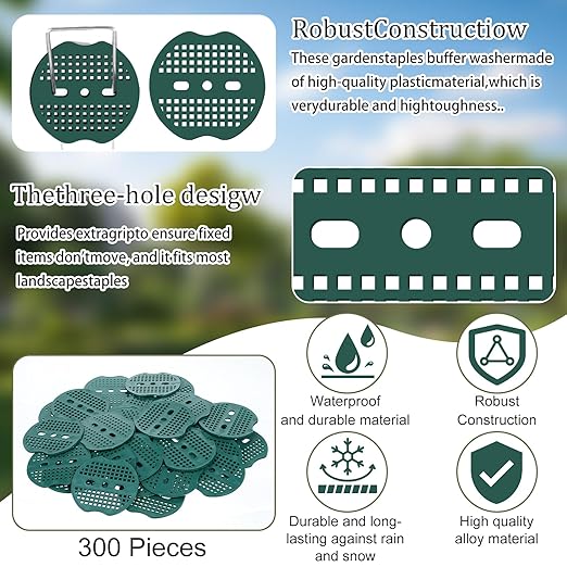 300 Pcs Landscape Staple Gasket Garden Landscape Staples Washer Pad Yard Pins Pad for Outdoor Weed Barrier Fabric Yard Tent (Green)