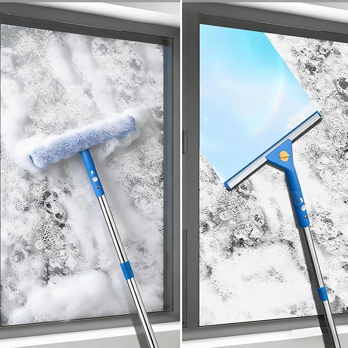 MRDARENSU Professional Window Cleaning kit, 2-in-1 Window Squeegee with 78" Extension Poles, Suitable for Indoor & Outdoor Windows, High Glass, High Windows, Multi-Purpose Car Windshield Cleaning