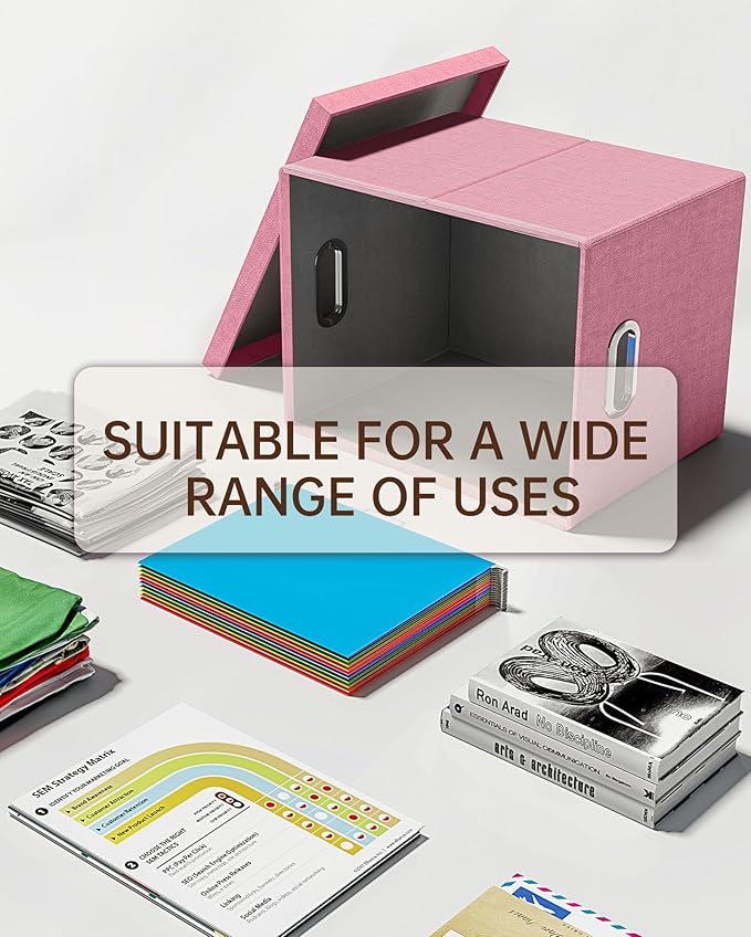 Oterri File Organizer, File Box, File Cabinet for Letter File Folder Storage, Portable Storage Bins with Lids for Office/Decor/Home, 1 Pack, New-pink-Box only