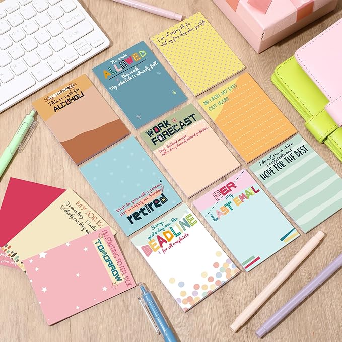 12 Pcs Funny Sticky Notes for Work 4x3 Inches Sarcastic Self Adhesive Notepads Novelty Memo Note Pads for Office Coworker Gifts Employee Appreciation Supplies (Office,Classic Colors)