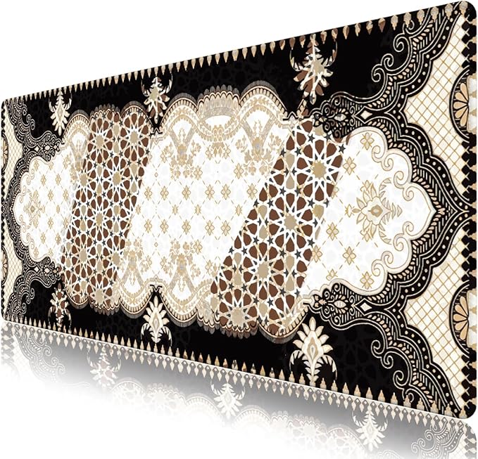 Large Mouse Pad, Desk Mat for Desktop, DeskPad Matt, XXL Big Mouse Pad for Desk, Anti-Slip Mousepad with Stitched Edges, Keyboard Pad Mouse Mat Cover for Computer PC 35.4×15.7 Inchs, Brown Rug Retro