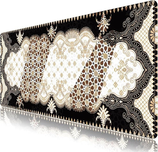 Large Mouse Pad, Desk Mat for Desktop, DeskPad Matt, XXL Big Mouse Pad for Desk, Anti-Slip Mousepad with Stitched Edges, Keyboard Pad Mouse Mat Cover for Computer PC 35.4×15.7 Inchs, Brown Rug Retro