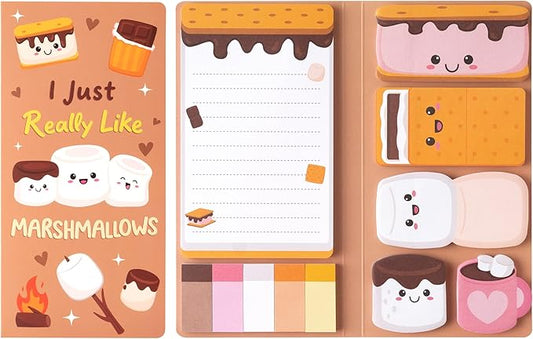 B1ykin Sticky Notes Set, Cartoon Theme Cute Self-Stick Notes Pad Christmas Thanksgiving Gifts， Self-Adhesive Writing Memo Pages Sticky to Do Notepad for Employee School Office (Marshmallows)