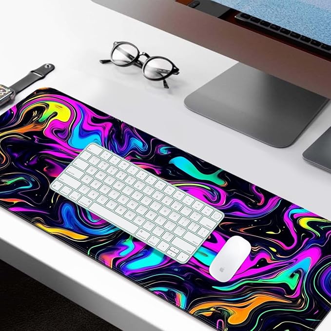 Abstract Colorful Marble Swirl Fluid Gaming Desk Mat, Computer Keyboard Large Extended Long Mouse Pad for Office and Home, XL (W22)