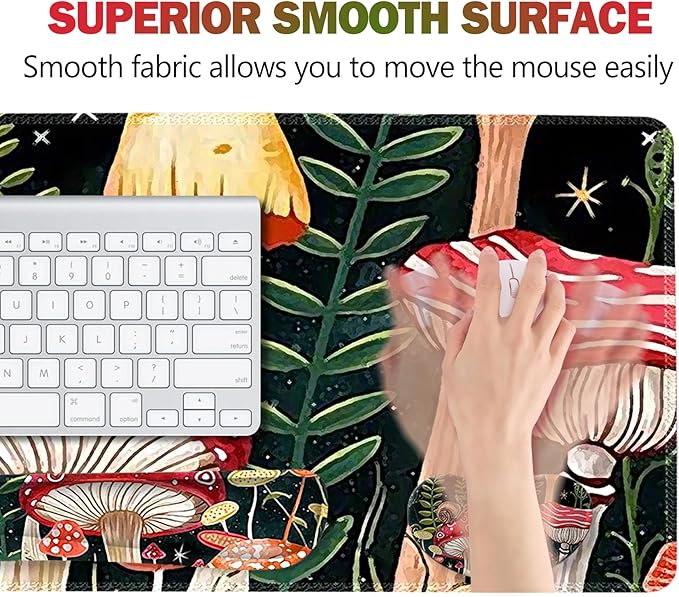 ARTSO Large Gaming Mouse Pad, Keyboard Wrist Rest Pad & Wrist Support Mousepad Set, Stitched Edge, Extended, Non-Slip Base, Memory Foam Desk Mat for Office, Home, Snail Mushroom