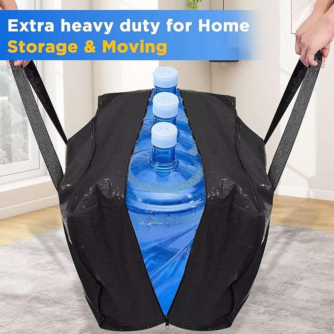 Extra Large Moving Bags Heavy Duty Storage Bags with Zipper Handles, BETU 4 Pack Clothes Storage Totes Bins Packing Moving Boxes, Moving Supplies for College Dorm Essentials, Space Saving, Black