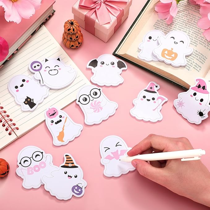 Yinder 24 Pads Cute Sticky Notes Kawaii Fun Animal Sticky Notes Pads Bulk Cartoon Memo Self Adhesive for Veterinary Gift Office School Tab Party Supplies(Ghost)
