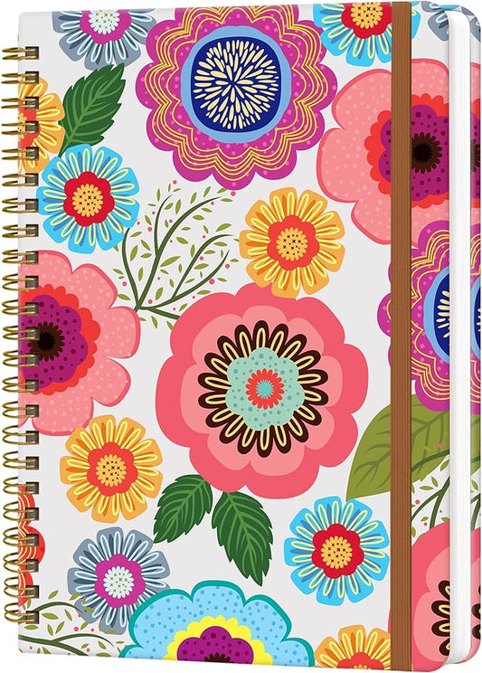 Spiral Journal Notebook for Women, Hardcover A5 College Ruled Notebook, 120 Pages, Thick Paper, Cute Lined Journal for School, Office & Work, 6 x 8.4 in(Cute Flower)