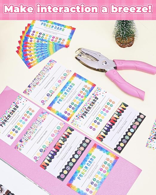 UCEC 200 PCS Reward Chart for Kids with Circle Star Hole Puncher, Incentive Loyalty Reward Punch Card for Classroom with Handheld Single Punches Kit to Behavior for Business School Students Teachers