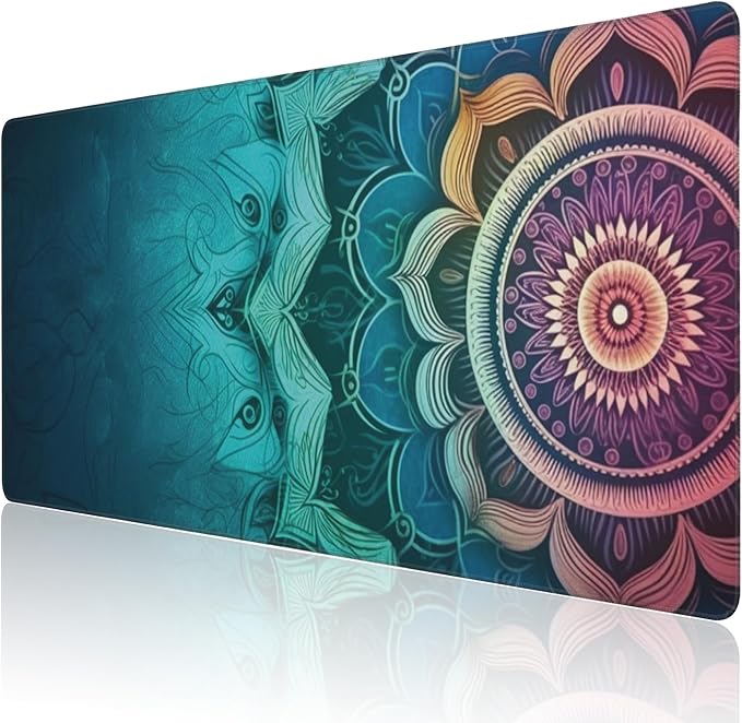 Desk Mat, Vintage Mandala Flowers Extended Large Gaming Mouse Pad XXL, Non-Slip Rubber Base Stitched Edges Long Computer Keyboard Desk Pad Mouse Mat for Home Office Gaming 35.4"X15.7"