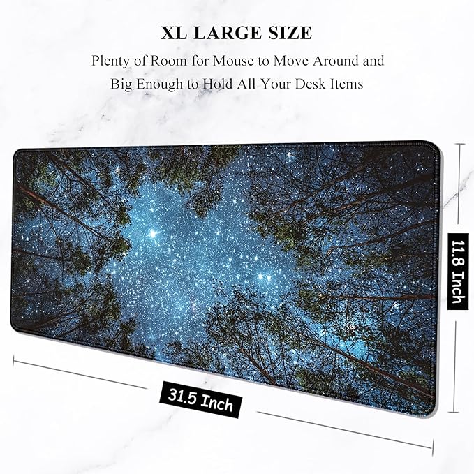 Auhoahsil Large Mouse Pad, XXL Gaming Mousepad, Desk Mat for Desktop, Thick Rubber, Big & Long Size, Stitched Edges, Full Desk Pad for Laptop & Computer, Extended 31.5 x 11.8 in, Silent Night Sky