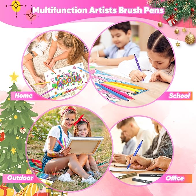 Niutop 36 Colors Fine & Brush Tip Dual Tip Coloring Marker Pens, Doodle Art Markers for Adult Coloring Books, Calligraphy Journaling, Art Supplies for Kids 9-12